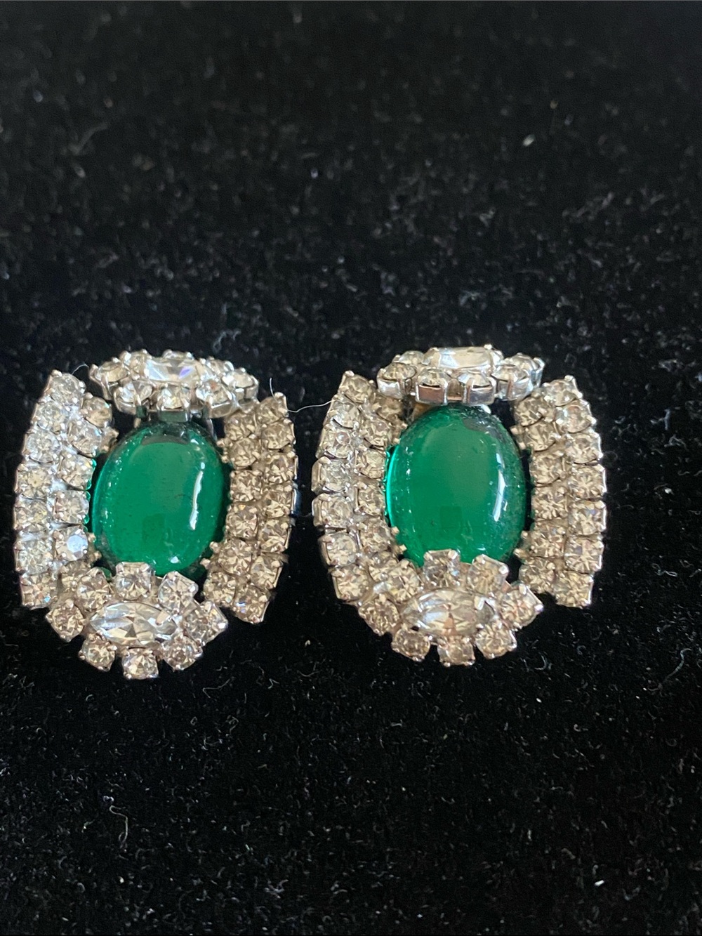 Green Jelly Belly & Rhinestone Clip On Earrings